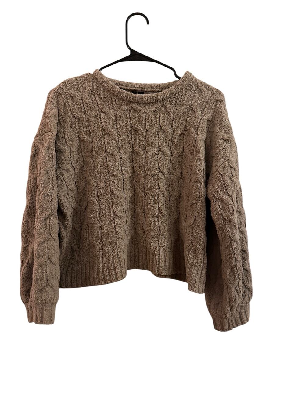 Moon & Madison Olive Green Long Sleeve Cable Knit Cropped Sweater Women Sz S
